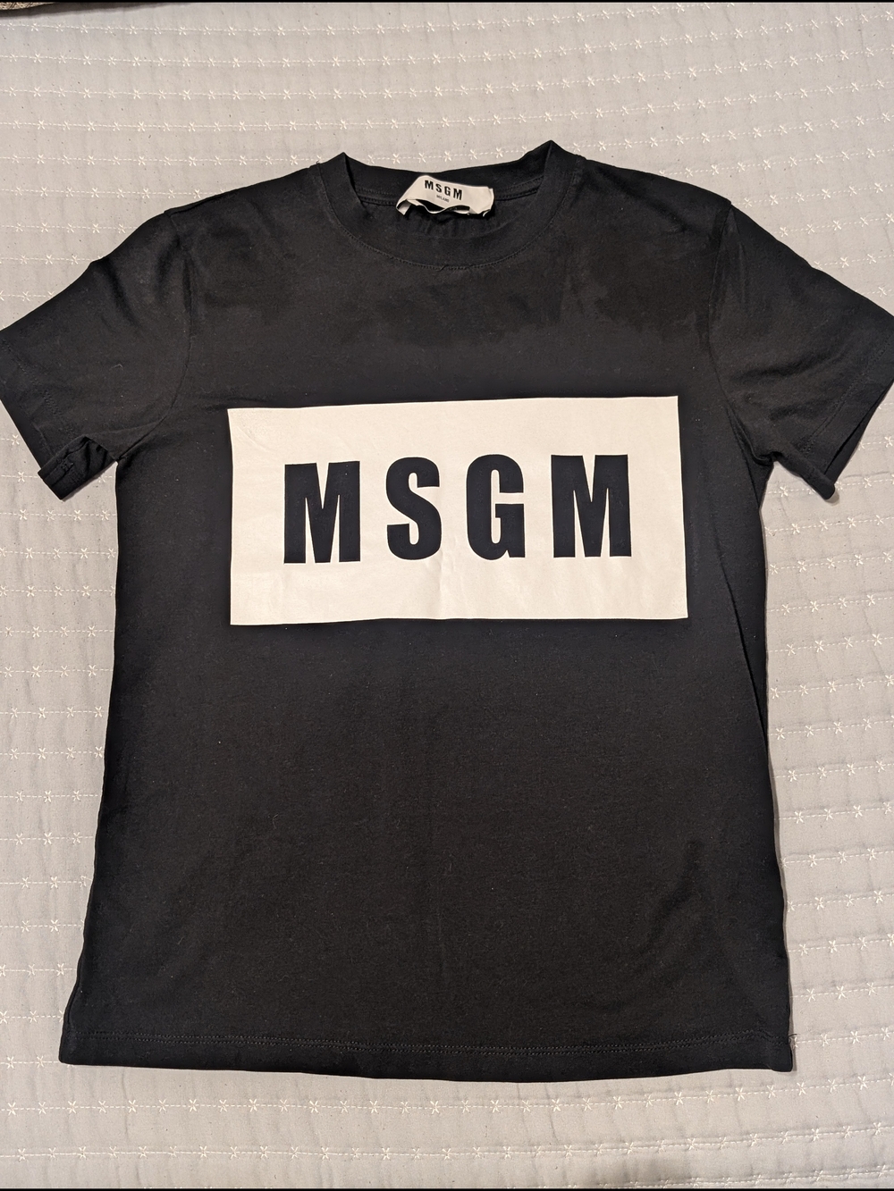 MSGM Milano Black Box Logo Graphic Cotton T-Shirt Crewneck Women's Size XS
